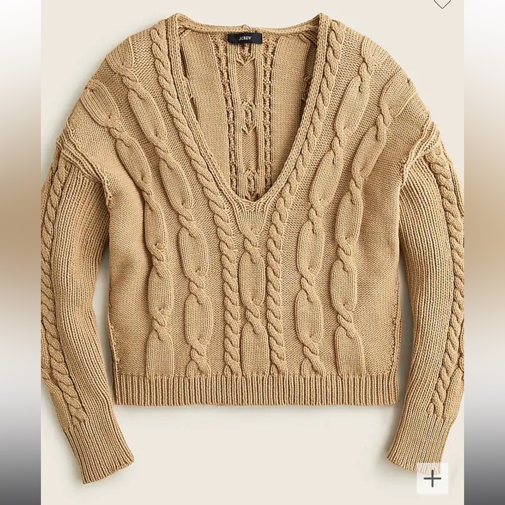 NWT J.Crew V-Neck Cable Knit Sweater (Tan)